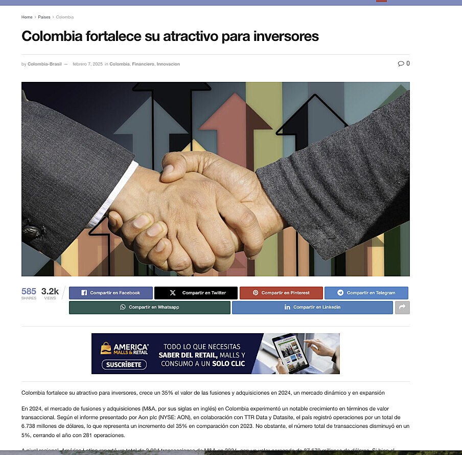 Colombia fortalece su atractivo para inversores